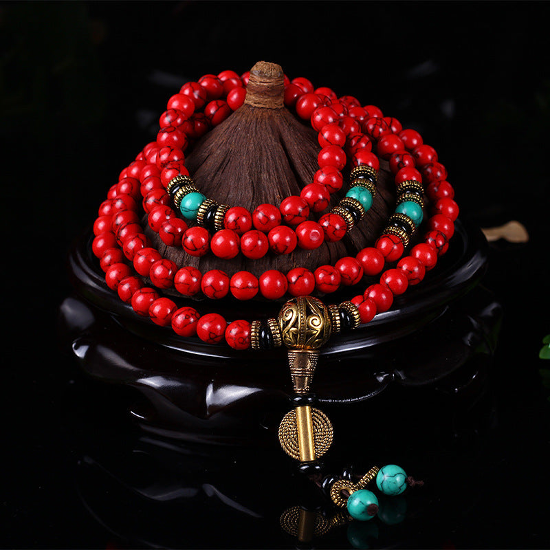 Tibetan Mala Red Turquoise Lucky Necklace Bracelet - Fortune & Karma