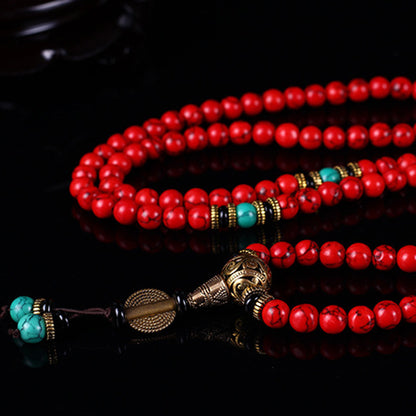 Tibetan Mala Red Turquoise Lucky Necklace Bracelet - Fortune & Karma
