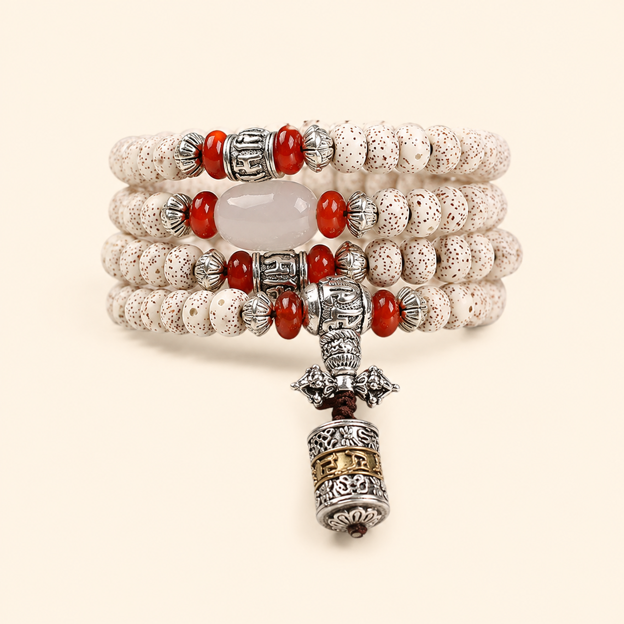 Tibetan Bodhi Seed 108 Mala Necklace Bracelet with White Jade