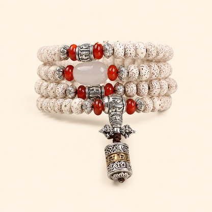 Tibetan Bodhi Seed 108 Mala Necklace Bracelet with White Jade