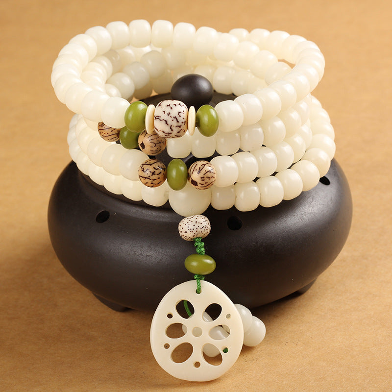 White Bodhi Seed Mala 108 Beads Luck Necklace Bracelet - Fortune & Karma